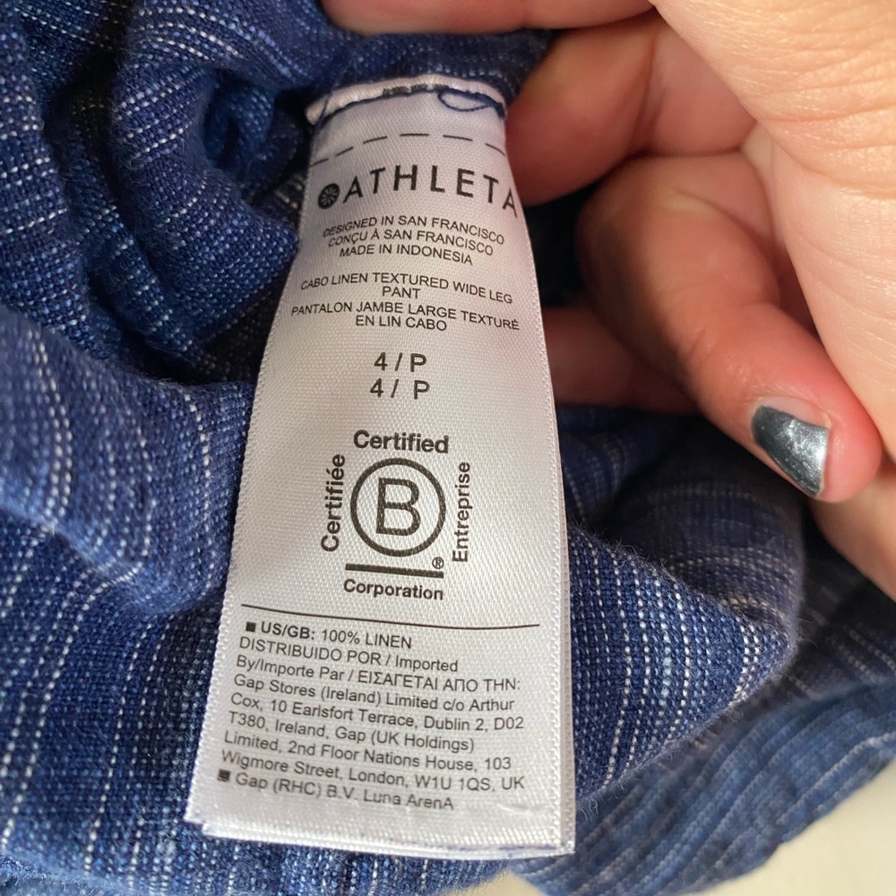 ATHLETA Cabo 100% Linen Wide Leg Pants Chambray Blue Petite 4P - Picture 9 of 9